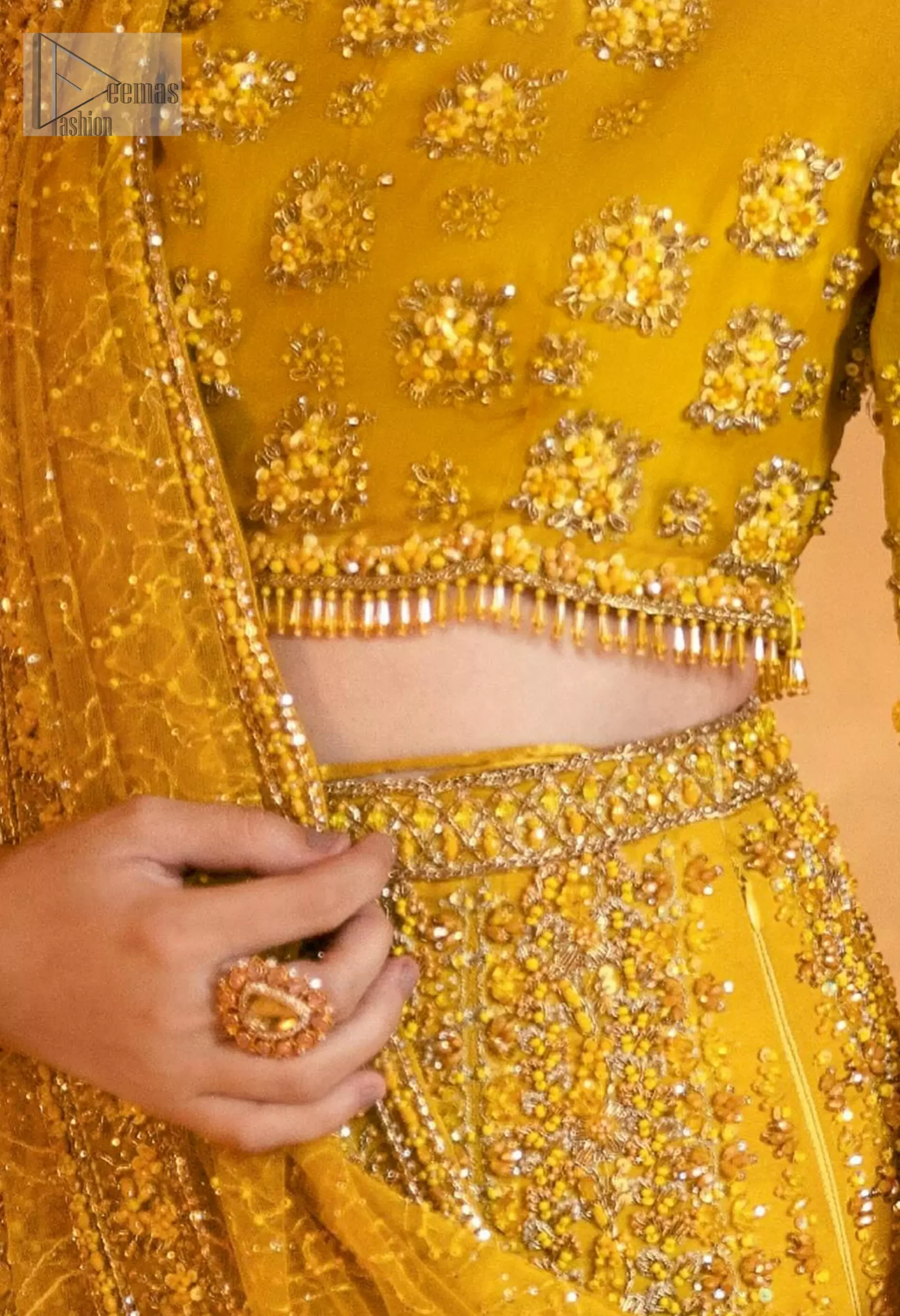 Mustard Lehenga Blouse Dupatta for Mehndi Bride