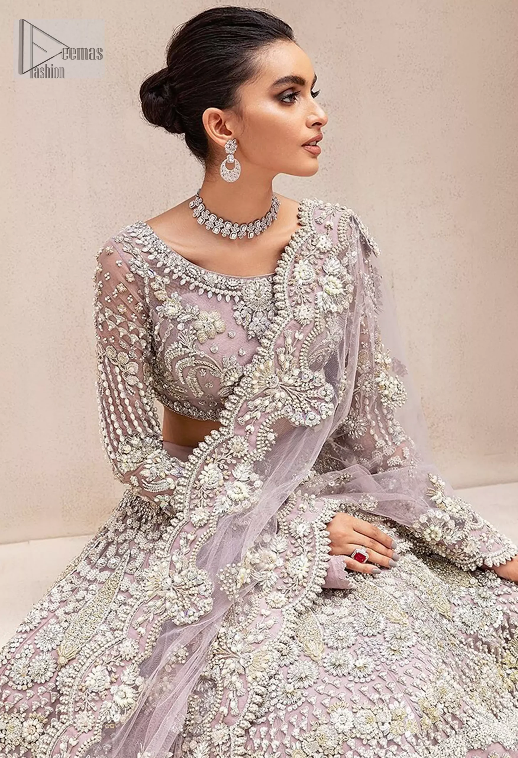 Finished with a beautifully scalloped dupatta, this outfit feels like a fairytale come to life, wrapping you in a soft glow that whispers elegance and grace.