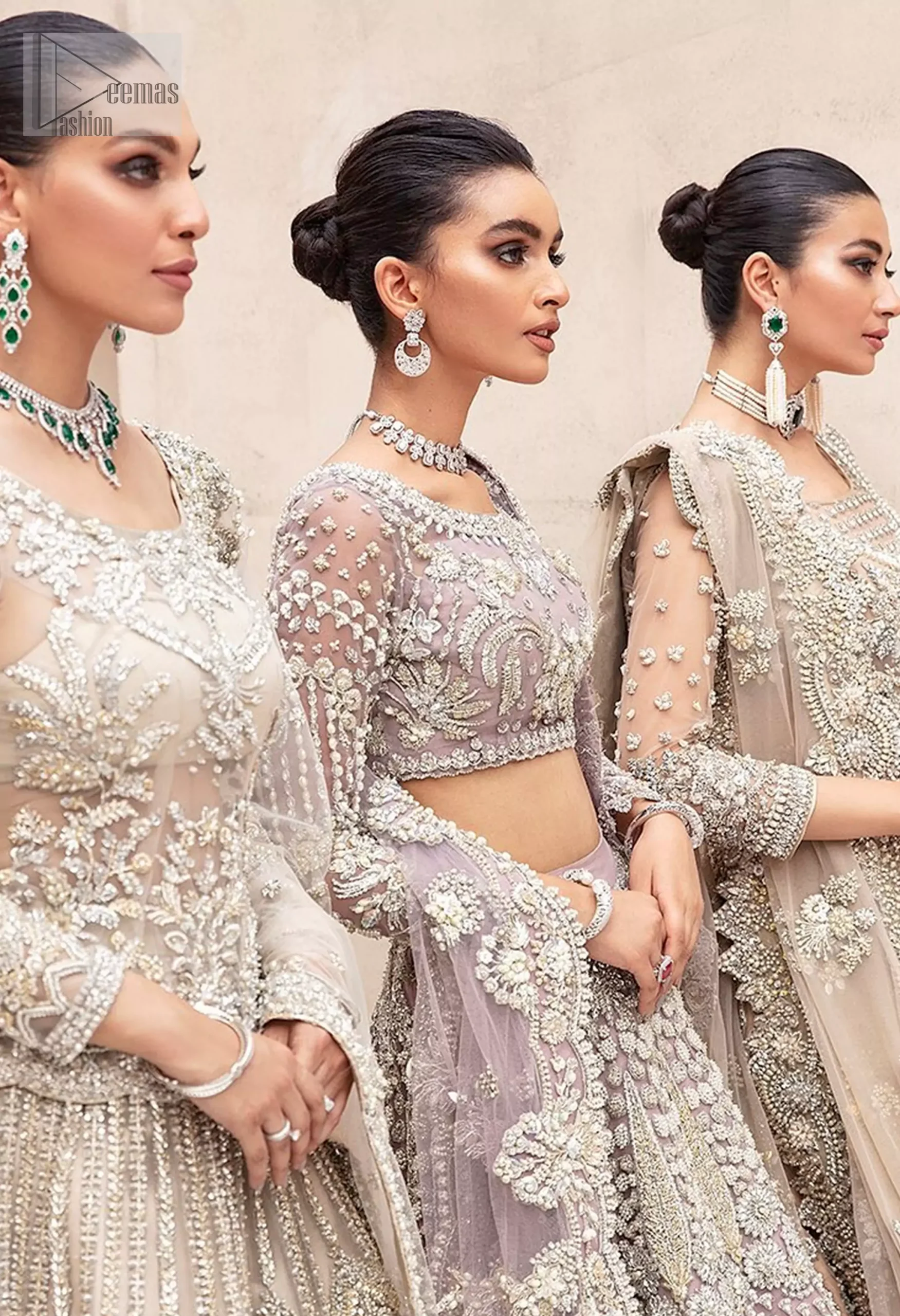 The chic short blouse, with its sophisticated boat neckline and sleeves, brings a modern touch, while the flowing lehenga embodies timeless grace.