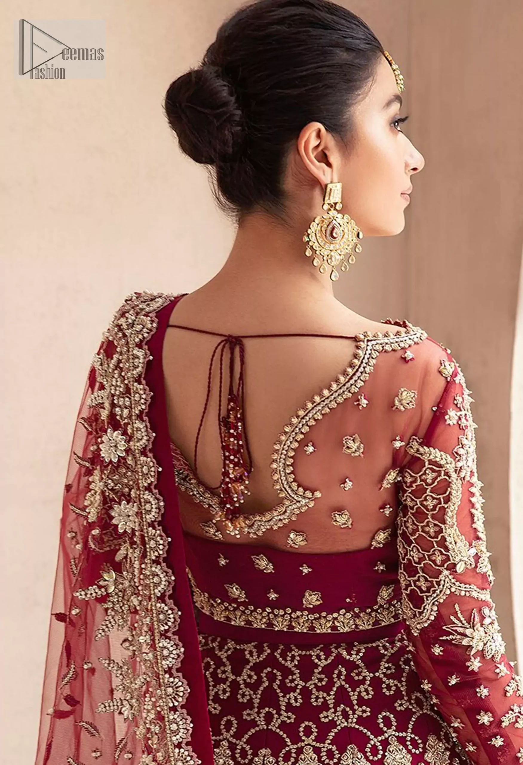 Indulge in the magic of the Red Blouse Wide Flare Lehenga Dupatta, an ensemble that radiates confidence and grace. The blouse choli, featuring intricate golden embroidery, hugs the silhouette, while the sweetheart neckline adds a touch of romance.