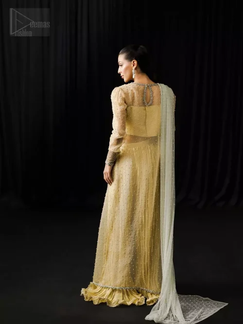 Ice blue pure katan organza dupatta with pearl embellishments and finished edges.