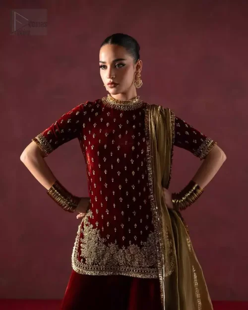 Dark antique hand embroidery with dabka and Swarovski crystals on velvet.