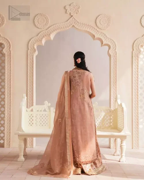 Peach Pink Front Open Jacket Sharara Dupatta