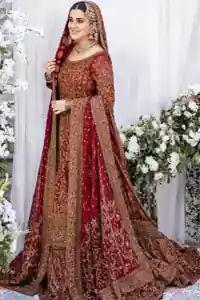 Red organza dupatta featuring an embroidered jaal and four-sided heavy golden borders.