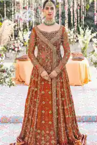 Rust and red entwine like fire and devotion. That’s why the Rust Angrakha Farshi Lehenga radiates majesty meant for the most spirited celebrations.