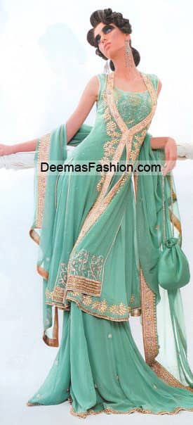 Pakistani Bridal Wear Fashion - Sea Green Sharara