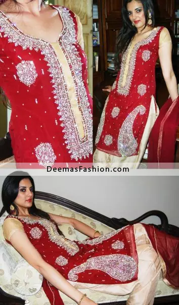 Buy Pakistani Fashion Dress - Red Beige Dress