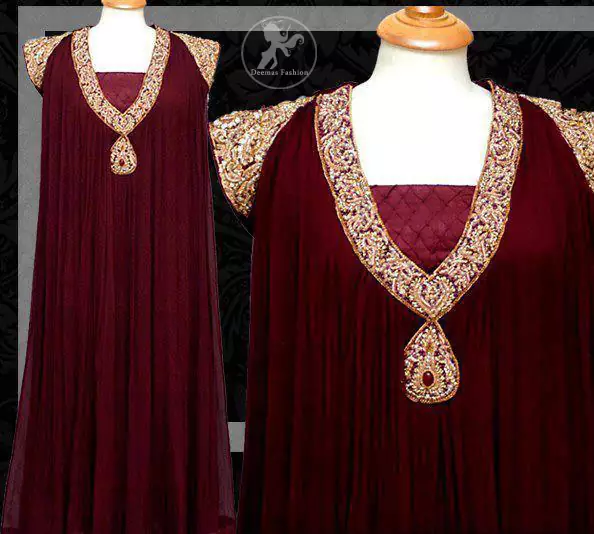 Maroon Majesty Embroidered Dress - Libas Collection