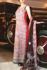 Deep Red Long Shirt - Plum Dupatta
