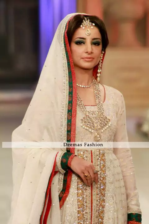 Latest Designer Collection 2016 Ivory White Front Bridal Wear Open Anarkali