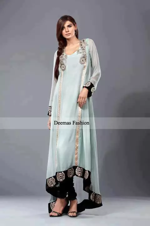 Latest Pakistani Fashion 2016 Grey Semi Formal Dress
