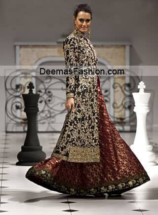 Pakistani Designer Wear Bridal Dress - Maroon Black Sharara