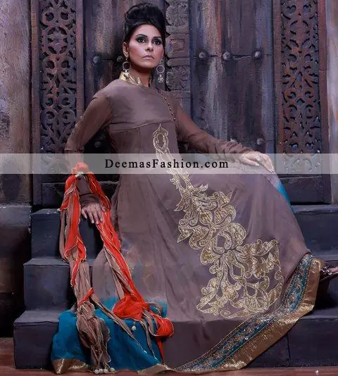 Latest Pakistani Designer Wears Grayish Brown Casual Dress