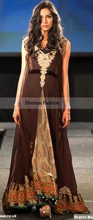Pakistani Designer Wear Brown Front Open Anarkali Dress