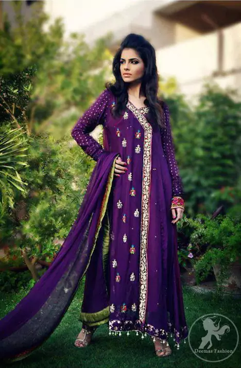Purple Aline Casual Andrakha Style Dress