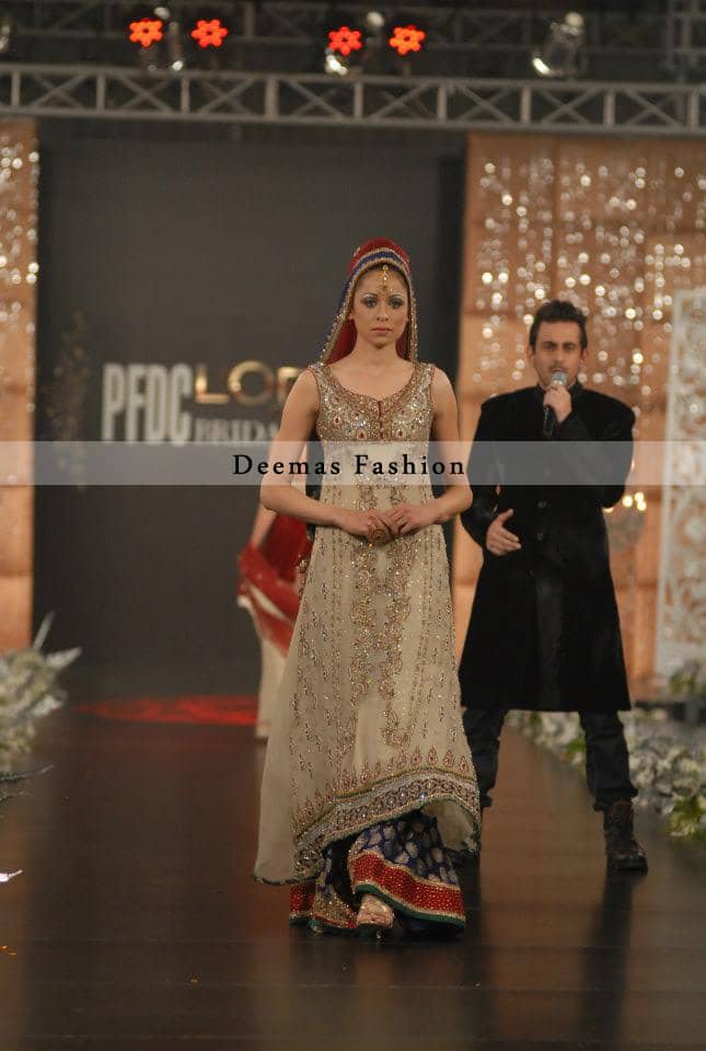 Beige Blue Aline Frock Sharara Beige Blue Aline Frock Sharara