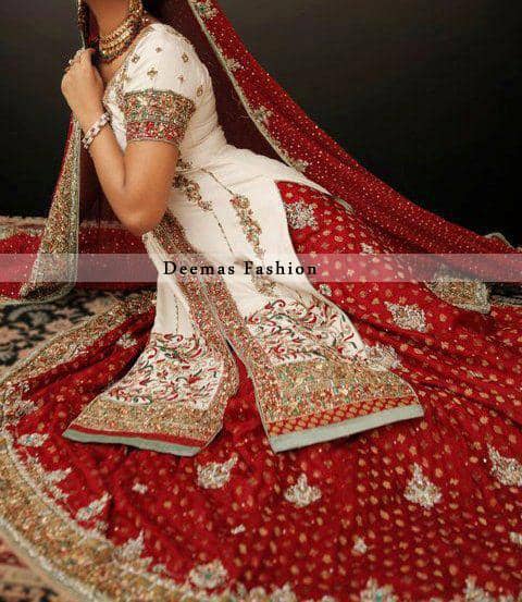Bridal Wear Collection White and Red Front Open Shirt Sharara Bridal Wear Collection White and Red Front Open Shirt Sharara
