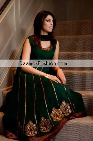  Bottle Green Casual Wear Anarkali Pishwas Churidar Dress