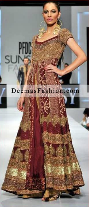 Deep Red Bridal Wear A-Line Gown Style Anarkali Pishwas Dress