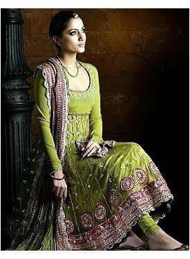 Asian Latest Anarkali Mehndi Green Bridal Wear Dress