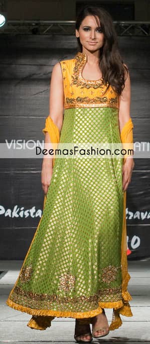 mehndi dress green and yellow