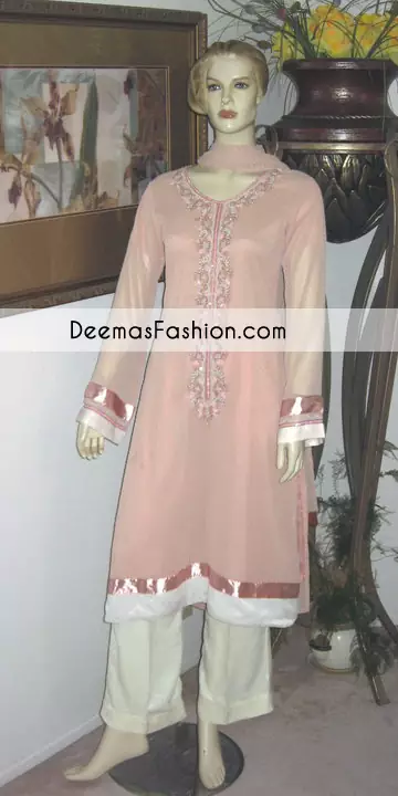 Peach off White Party Casual Wear Dress