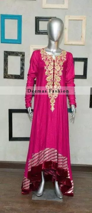 Pink A-Line Casual Wear Dress with Thread Embroidery
