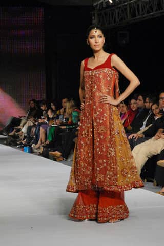 Latest Pakistani Formal - Bridal Wear Red Rust Sharara