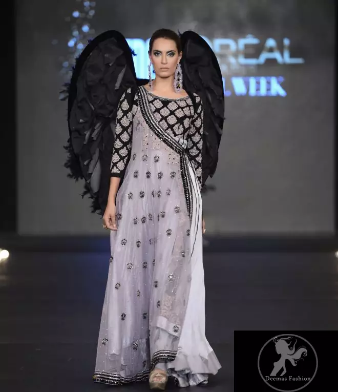 Silver Gray & Black Andrakha Style Pishwas