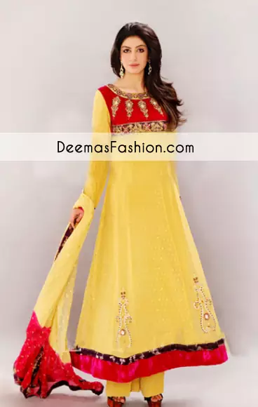  Yellow Aline Anarkali Bridal Wear Dress