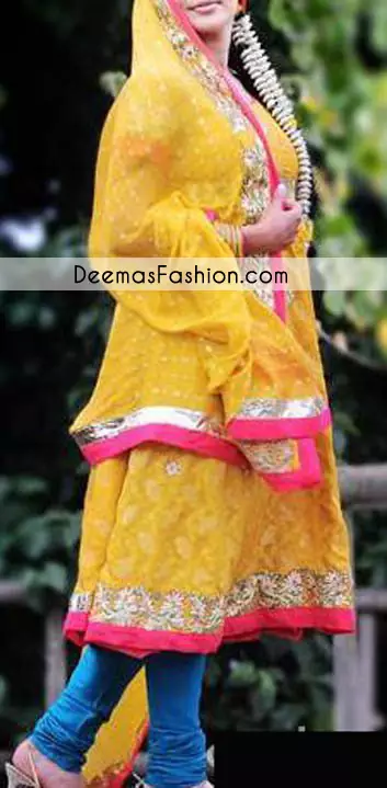  Yellow Blue Bridal Mehndi Wear Anarkali Frock Churidar